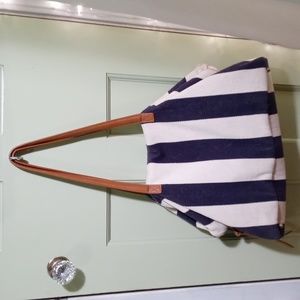 Women's MMS nautical canvas duffle gym bag travel vacation shoulder striped
